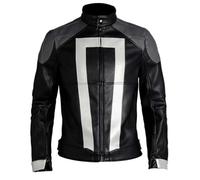 Peak Fashions Robbie Ghost Hellfire Rider Agents of R.I.D.E.R Anti Hero Veste en cuir pour homme, Noir - Cuir véritable., M