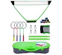 Peak Fits Ensemble de Badminton Portable, Filet de Volley-Ball ou Badminton Pliable, 4 Raquettes de Badminton Professionnelles en Graphite, 8 Bandes adhésives, 4 Volants