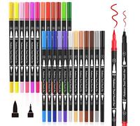 Peakness Lettering Marqueurs professionnels de 24 couleurs, pinceau double pointe avec livre de dessin, marqueurs aquarellables pour graffiti, calligraphie, dessin, lettering pour enfants et adultes
