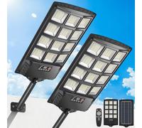 PEAKRO Lampadaire Solaire Exterieur, 6500K Projecteur LED Solaire avec Detecteur de Mouvement et Télécommande, IP67 Étanche Spot Solaire Exterieur Éclairage pour Jardin, Cour, Garage, 2 Pièces