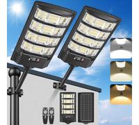 PEAKRO Lampadaire Solaire Exterieur, Projecteur Solaire Puissant 6500K Blanc et 3000K Chaude avec Télécommande, Étanche Lumière Solaires Detecteur de Mouvement, Spot Solair éclairage Jardin Garage(2)