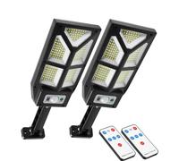 PEAKRO Lot de 2 Lampe Solaire Exterieur, 196 LED Lampadaire Solaire Exterieur avec Détecteur de Mouvement, IP65 Étanche 3 Modes d'éclairage Puissant Projecteur Solaire, Lumiere Spot d'extérieur jardin