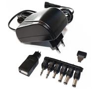 PeakTech 3127 B Bloc d'alimentation Universel 3 V - 12 V 1,5 A CC avec 6 fiches Creuses et adaptateurs Jack et Prise USB-A Femelle, Longueur de câble 180 cm, Adaptateur de Charge 3 V 6 V 9 V 12 V DC
