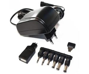 PeakTech 3127 B Bloc d'alimentation Universel 3 V - 12 V 1,5 A CC avec 6 fiches Creuses et adaptateurs Jack et Prise USB-A Femelle, Longueur de câble 180 cm, Adaptateur de Charge 3 V 6 V 9 V 12 V DC