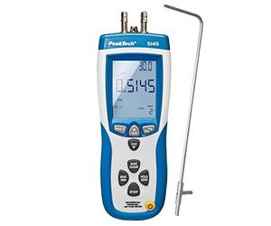 PeakTech P 5145 Testeur de pression 2 en 1 avec pitoire, minuteur de pression différentielle avec USB, masse d'air et température de l'air