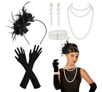 PEAKTOP 6PCS Accessoires Annee 20 Femme, 1920 Great Gatsby Accessoires Set, Années 1920 Flapper Great Gatsby Accessoires Set, Charleston Femme Annee 20 Pour Carnaval La Mascarade Noël