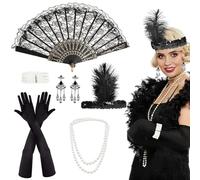 PEAKTOP 7 Pièces 1920 Great Gatsby Accessoires Set, Accessoires Annee 20 Femme, Charleston Femme Annee 20, Années 1920 Flapper Great Gatsby Accessoires Set Pour La Mascarade Noël Carnaval