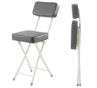 Pealihuy Tabouret Pliant carré - Chaise Pliable avec Dossier, Tabouret de Bar Portable avec siège rembourré en PU, capacité de 120 kg (Hauteur du siège : 48 cm) (Gris, 1 pièce)