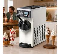 pealiritansemen Machine à Glace Soft, Machine à Crème Glacée de Comptoir avec Pré-Refroidissement, Nettoyage à Une Touche, Panneau LCD, Bac 2,5L et Cylindre 1L, Machine à Glace Mono-Tête White