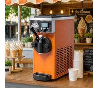 pealiritansemen Machine à Glace Soft, Machine à Crème Glacée de Comptoir avec Pré-Refroidissement, Nettoyage à Une Touche, Panneau LCD, Bac 2,5L et Cylindre 1L, Machine à Glace Mono-Tête Orange