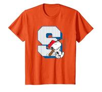 Peanuts Baseball Snoopy Swing Varsity Comics Sports Classique T-Shirt, Enfant, Orange, 8 Ans