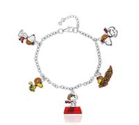 Peanuts Bracelet à breloques Snoopy - Licence officielle - 19 cm + 2,5 cm - Bracelet tendance avec 5 breloques Snoopy et Woodstock