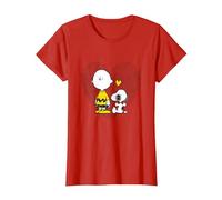 Peanuts Charlie Brown Snoopy Dot Heart T-Shirt, Femme, Rouge, XS