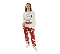 Peanuts Ensemble Pyjama Snoopy crème et Rouge pour Femme, Manches Longues et Jambes Longues | Vêtement de Nuit Douillet en Polaire avec Motif Idéal pour se détendre à la Maison ou au Coucher