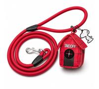 Peanuts Laisse pour chien en corde avec distributeur de sacs à déchets | Snoopy Niche pour chien élégante et pratique pour les promenades