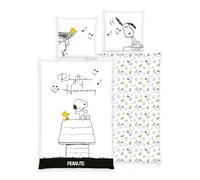 Peanuts Parure de lit lisse Rhythm of Harmony Snoopy Woodstock 100 % coton 135 x 200 cm et 80 x 80 cm - All-In-One-Outlet-24