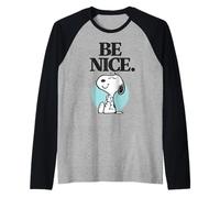 Peanuts Snoopy Be Nice Happy Friendly Beagle Dog Lover Retro Manche Raglan