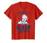 Peanuts - Snoopy Charlie Brown Sleep Society T-Shirt, Enfant, Rouge, 12 Ans