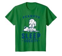 Peanuts - Snoopy Charlie Brown Sleep Society T-Shirt, Enfant, Vert Kelly, 8 Ans