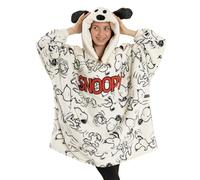 Peanuts Snoopy Couverture à capuche blanche pour femme | Polaire confortable avec oreilles 3D | Vêtement d'intérieur confortable à capuche pour la détente | Imprimé personnage | Vêtement d'intérieur
