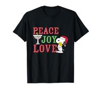 Peanuts Snoopy de Noël tenant Woodstock Peace Joy Love T-Shirt