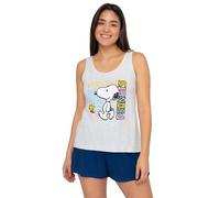 Peanuts - Snoopy - Ensemble de pyjama sans manches avec débardeur et short pour femme - Gris/Bleu, gris/bleu, XL