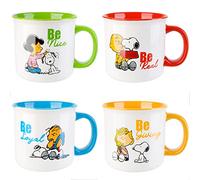Peanuts Snoopy Gentle Reminders Camper Lot de 4 tasses en grès Couleurs assorties 620 ml