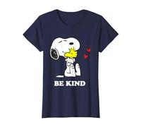 Peanuts Snoopy Hugging Woodstock Be Kind T-Shirt, Femme, Bleu Marine, XS