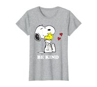 Peanuts Snoopy Hugging Woodstock Be Kind T-Shirt, Femme, Gris Chiné, M
