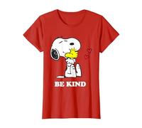 Peanuts Snoopy Hugging Woodstock Be Kind T-Shirt, Femme, Rouge, M