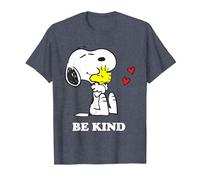 Peanuts Snoopy Hugging Woodstock Be Kind T-Shirt, Homme, Bleu Chiné, M