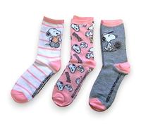 PEANUTS Snoopy Lot de 3 paires de chaussettes officielles pour femme Rose/blanc/gris, Rose/blanc/gris, 36-40