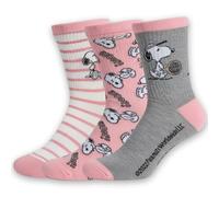 Peanuts Snoopy Lot de 3 paires de chaussettes pour femme en coton doux antidérapant Taille 36-40 Rose Blanc Gris