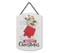 Peanuts Snoopy Maison de chien volant Merry Christmas Décoration murale en bois à suspendre - Décoration de Noël amusante pour la maison