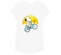 Peanuts Snoopy Sping Vélo T-Shirt, Fille, Blanc, S