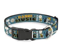 Peanuts Worldwide LLC Collier pour animal domestique, boucle en plastique, Peanuts Gang Dance Musique Poses et citations Bleu Multicolore, 33 à 43,2 cm, 3,8 cm de large