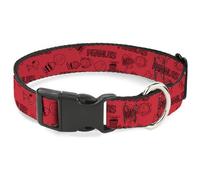 Peanuts Worldwide LLC Collier pour Animal Domestique, Boucle en Plastique, Peanuts Gang Six Personnages et titres Logo Collage Rouge Noir 33 à 43 cm 3,8 cm de Large