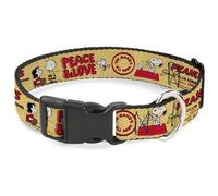 Peanuts Worldwide LLC Collier pour chien avec boucle en plastique Motif Peanuts Social Club Peace and Love Scènes Jaune Rouge 40,6 à 58,4 cm Largeur 3,8 cm