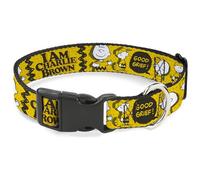 Peanuts Worldwide LLC Collier pour chien avec boucle en plastique, Peanuts I Am Charlie Brown Poses et rayures en zigzag jaunes, 21,6 à 30,5 cm de large