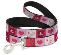 Peanuts Worldwide LLC Laisse pour animal domestique, laisse pour chien, Peanuts Snoopy Be Mine Valentine Pose et icônes, blanc et rouge, 1,2 m de long, 3,8 cm de large