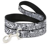 Peanuts Worldwide LLC Laisse pour animal domestique Motif Snoopy Poses et marguerites Collage Noir/gris/blanc 1,2 m de long 3,8 cm de large