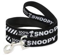Peanuts Worldwide LLC Laisse pour animal domestique Symboles Snoopy 100 % original Noir Blanc 1,8 m de long 3,8 cm de large