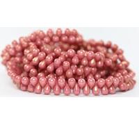 Pear Drop Pressed Glass Beads, White Luster Red Full Coated (2010-14495), 4 x 6 mm, Glass, Czech Republic