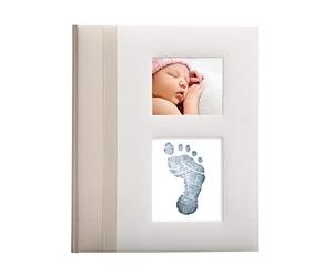 Pearhead Baby Memory Book with Included Clean-Touch Baby Safe Ink Pad to Create Baby's Hand or Footprint, New Mum Gift, Record Milestone Journal, Ivory