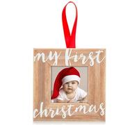 Pearhead Baby’s First Christmas Wooden Picture Frame Ornament, Newborn Milestone Keepsake Photo, Gift for New and Expecting Parents, Rustic My First Christmas Ornament