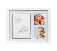 Pearhead Babyprints Cadre souvenir pour 2 photos et empreintes de pied | No Bake Clay, Baby Keepsake Frame, White
