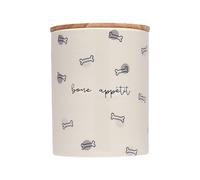 Pearhead Bone Appetit Treat Jar, Holds 950 mL, Ceramic and Wood Pet Treat Canister, Neutral Modern Kitchen Decor, Pet Accessories, Dog Biscuit Storage Jar, Freshness Seal