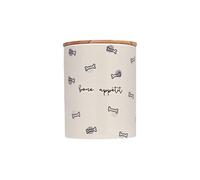 Pearhead Bone Appetit Treat Jar, Holds 950 mL, Ceramic and Wood Pet Treat Canister, Neutral Modern Kitchen Decor, Pet Accessories, Dog Biscuit Storage Jar, Freshness Seal