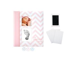 Pearhead Chevron Baby Memory Book avec un tampon d'encre Clean-Touch inclus pour créer l'empreinte de la main ou l'empreinte du bébé, rose