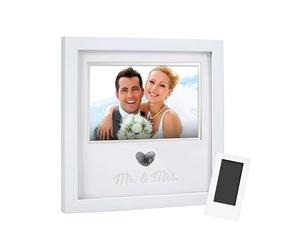 Pearhead Heart Thumbprint Photo Frame and Ink Kit, Wedding Keepsake Registry or Reception Idea, Clean-Touch Pad Included, Bridal Shower Gift, Wall Mount or Tabletop Display, White